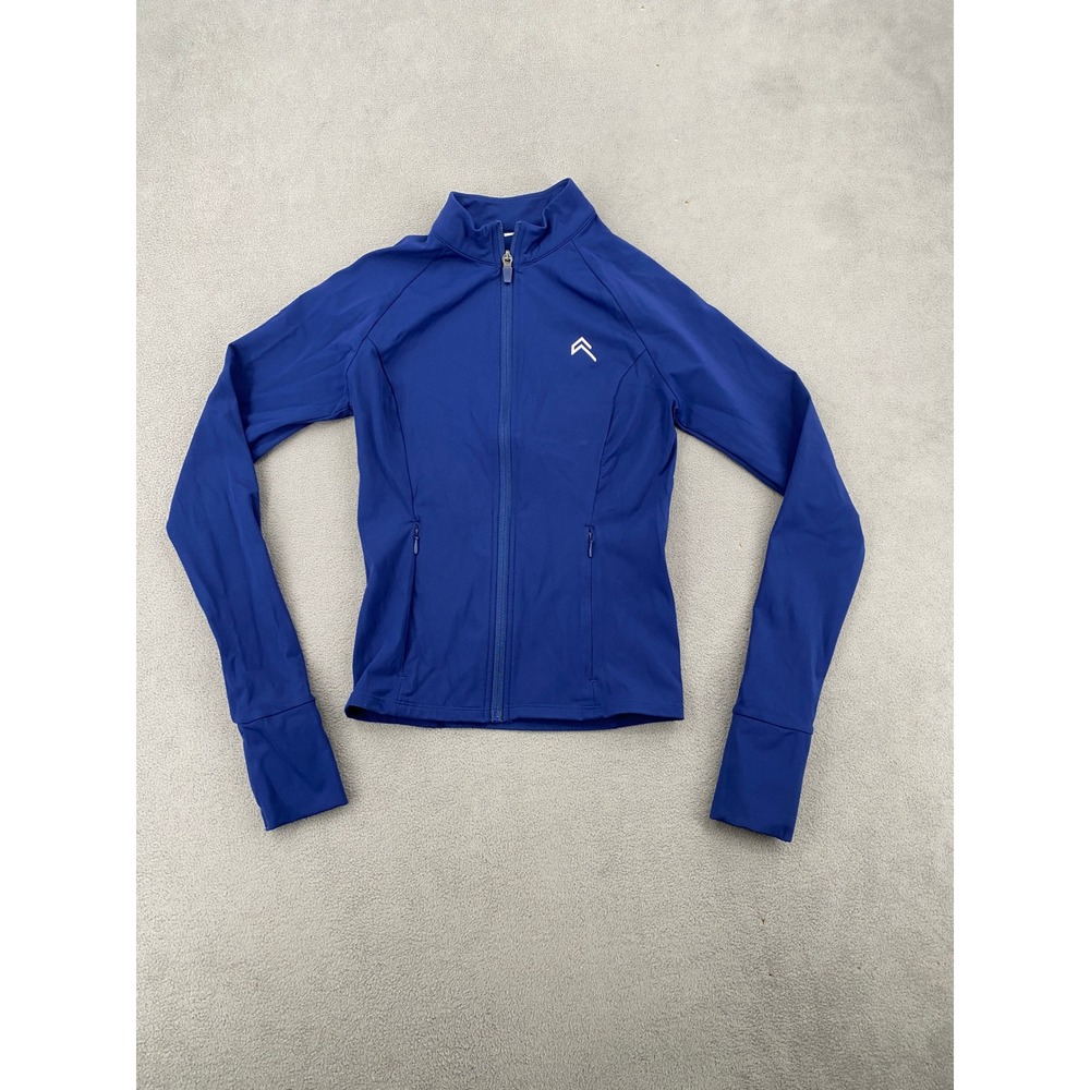 Activewear Full Zip Mock Neck Jacket Royal Blue Thumbhole Cuffs Small